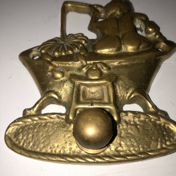Vintage brass hook with boy fishing in a claw tub bath- 4” by 3” - preloved. - Picture 6 of 6
